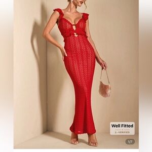 Elegant Red Lace Maxi Dress